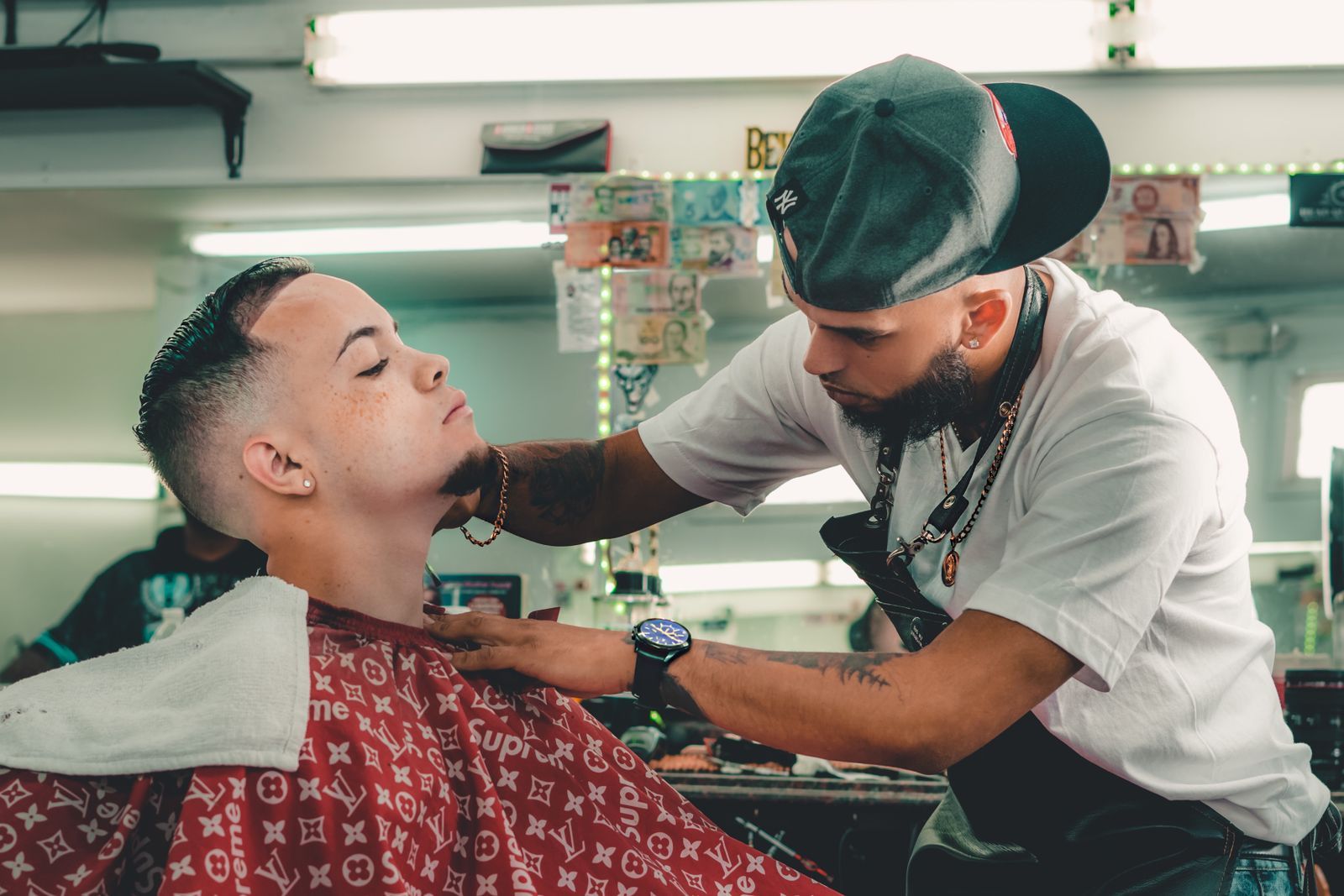 Straight-razor detail work on a neckline